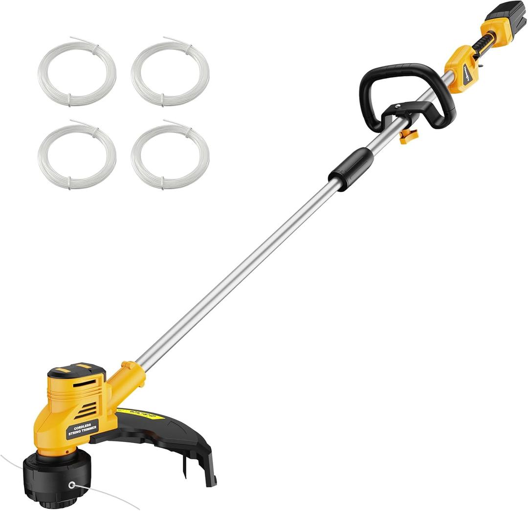 16-Inch Cordless String Trimmer Compatible with DEWALT 20V MAX Battery(Tool Only), Brushless Weed Eater & Edger with Bump Feed & Dual Safety Switch, Electric Weed Wacker (Includes 2 Spools)