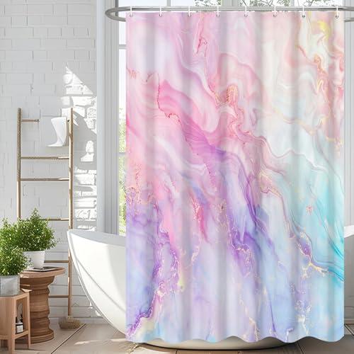 Velaequezii Pink Blue Marble Abstract Shower Curtain Modern Ombre Printed Bath Curtain Waterproof Washable Fabric Bathroom Bathtub Decor Shower Curtain Set with Hooks 48x72 Inch