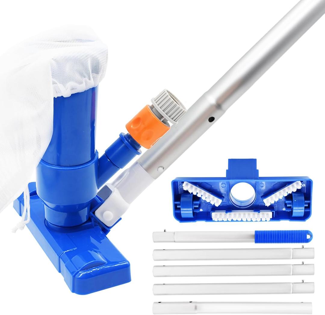Upgraded Pool Vacuum for Above Ground Pool - Handheld Swimming Pool Jet Cleaner, Leaf Vacuum Cleaning Kit W/Brush with 5 Section Poles of 70", Small Vac Vacuum for Underwater, Spas, Ponds (Blue)
