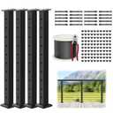 4-12ft Complete Set 35" Stainless Steel Cable Railing Post Kits, 4 Pack Black Top Mount Level Line Post with Grommets for Deck Railing Systems, 161ft Wire Rope, Indoor & Outdoor Use, MY07-LP (Level Post Kits -4p)