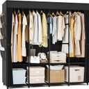 BrFoYu Portable Closet for Hanging Clothes, 67 Inch Wide Portable Wardrobe Closet with Cover, 4 Hanging Rod, Storage Shelves and Side Pockets, Large Free Standing Closet for Bedroom, Black