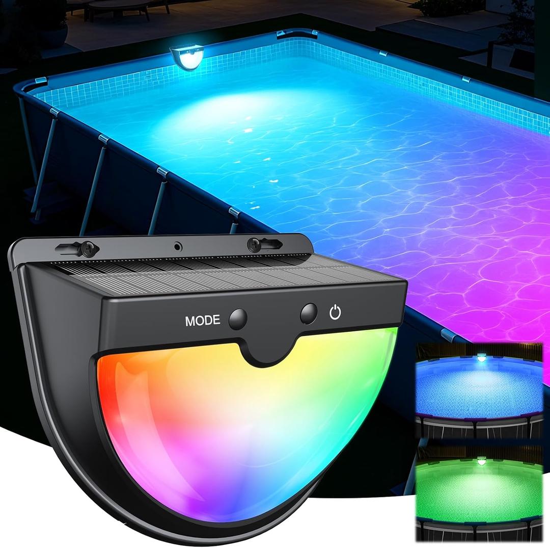 Solar Pool Lights for Above Ground Pools, solars Pool Lights with 10 Lighting Modes, 2025 Upgraded Frame Pools Solar Light, RGB Outdoor Waterproof Swimming Pools Light, Pool Accessories 1PK (Black)