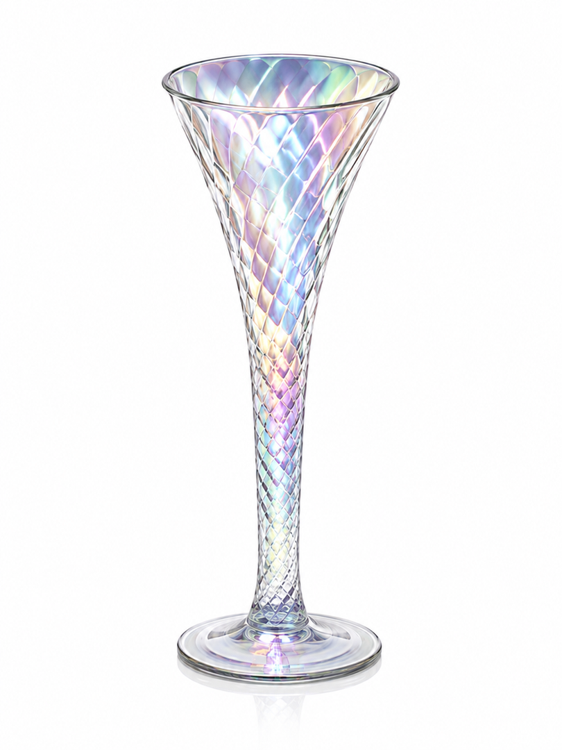 Hand-Blown Iridescent Trumpet Stemware, Perfect for Wine, Champagne,  Set of 6 , Large