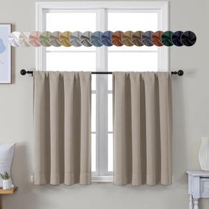 Simplebrand Ava Stone Short 36 Inches Blackout Curtain 2 Panels Set, Half Window Rod Pocket Privacy Curtain Tiers for Kitchen, Curtains Blackout for Bathroom Shades, W40 x L36 Inch, Stone