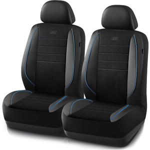 Skechers Air-Cooled Memory Foam Seat Covers,Mesh Thick Car Seat Covers,Piping Leather Car Seat Covers Front Seats,Airbag Compatible,Automotive Comfort Universal Fit Most Cars,Vans,Truck,SUV,Blue