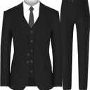 Antonio Uomo Mens Suit Set  Classic Fit 3 Piece Blazer Single Breasted Jacket Vest Pants for Business Wedding Dress Suits (50, Black)