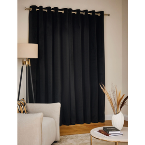 Black Matte Velvet Super Thermal Eyelet Curtains, 80 x 72