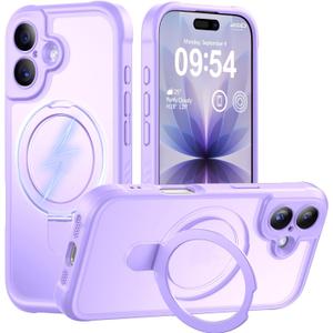 MOCCA Design for iPhone 17 Case, Compatible with Magsafe [Premium Invisible Magnetic Ring Stand] [Military Drop Protection] Full Camera Guard Translucent Matte Slim Phone Cover 6.3",Light Purple