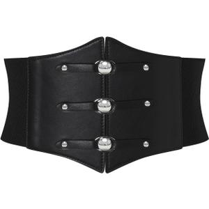 RLIBYROSE Women Corset Belt Wide Stretchy Waspie Elastic Waist Belt with Silver Rivet for Daily Cosplay Costume Black L