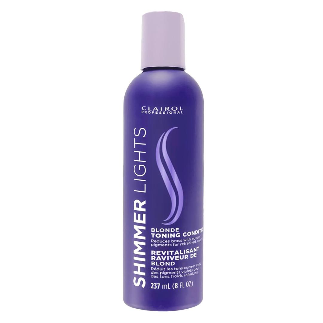 Clairol Professional Shimmer Lights Purple Conditioner, 8 fl. Oz Neutralizes Brass & Yellow Tones For Blonde, Silver, Gray & Highlighted Hair