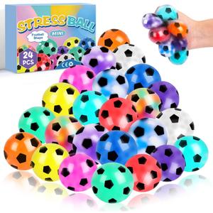 24 Pack Fidget Stress Balls for Adults, Stress Relief Sensory Soccer Stress Ball, Bulk Squishy Squeeze Ball Set for Birthday Gift, Soccer Party Favors, Adult Goodie Bag Stuffers