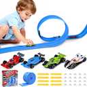 Plastic Flexible Race Car Track for Kids Toy with 20 Suction Cups & 8 Yellow Gasket Compatible with 4 Alloy Diecast 1:64 Cars Toys,13FT Rolls Up Portable Flex Track Racetrack Toy for 3 Up Years Old