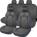 CAROMOP Luxury PU Leather Car Seat Covers Full Set-Waterproof Seat Protectors with Split Bench Seat Covers for Cars-Universal Cars Interior Covers for Sedans, SUVs, Pick-up Trucks(Gray/Gray Line)