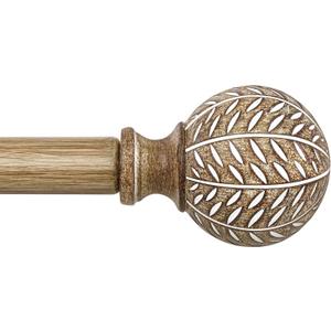 QDWIS Wood Curtain Rods for Windows 72 to 144 Inch,1'' Diameter Drapery Rods with Imitation Wood Grain Leaf Pattern Finials,Boho Adjustable Heavy Duty Curtain Rods Set,36-150'',Color:Weathered Wood