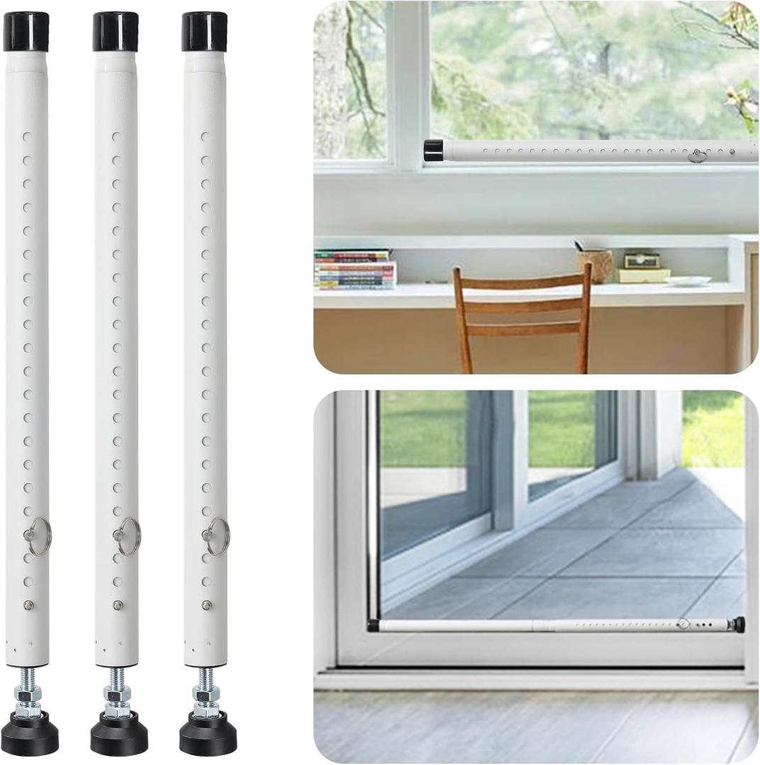 Sliding Door Security Bar, 3 Pack 18"-50" Adjustable Window Security Bars with Rubber Tips, Heavy Duty Door Jammer, Window Bars Security Inside, Window Lock Bar for Home Apartment Travel Patio (White)