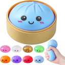 Dumpling Squishies, Glitter Dumpling Mystery Box, Colorful Dumplings Stress Balls Fidget Sensory Toy, Stocking Stuffers with Food Steamer Stretchy Desk Toys (Blue), 1Pcs
