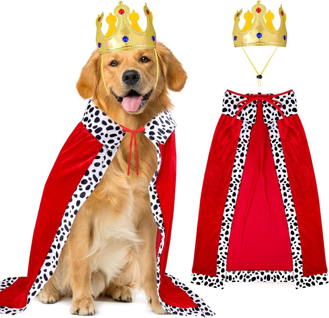 Dog Halloween Costumes, Dog King Costume Set Cloak & Adjustable Crown for Large Dogs, Perfect for Halloween & Cosplay Parties, Birthday Accessory Outfit