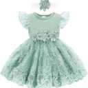 Toddler Girls Summer Tulle Dress with Ruffles Sleeveless Casual Floral Baby Dress 2-3Y