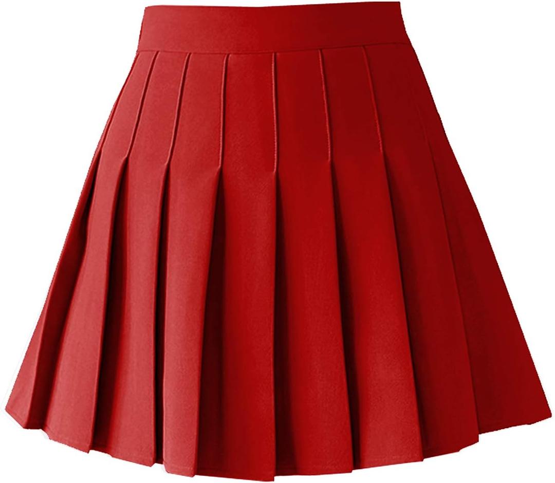 TONCHENGSD Women's High Waist Pleated Mini Skirt Skater Tennis Skirt (Large, Red)