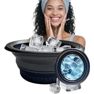 Face Bowl for Ice with Built-in Tray  Collapsible Silicone Face Bath Bowl for Cooling Skin  Portable Design for Home & Travel (Dark)