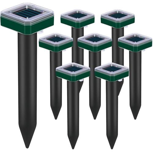 8 Pack Mole Repellent Solar Powered for Lawns Snake Repellent for Yard Gopher Trap Groundhog Vole Repellent Ultrasonic Spike Outdoor Waterproof Sonic Chipmunk Rodent Burrowing Animals Deterrent Stake