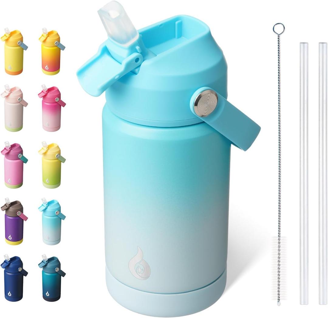BJPKPK Insulated Water Bottle with Straw Lid, 12oz Thermo Water Bottles, Flex Handle & Non-slip Boot, BPA Free Leak Proof Stainless Steel Metal Thermo, Tumblers, Cups, Sea Salt