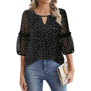 Timeson Women's Business Casual Tops 3/4 Sleeve Chiffon Blouses Office Work Shirts (XX-Large, Black White)