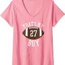Womens That's My Boy #27 Football Number 27 Jersey Football Mom Dad V-Neck T-Shirt, L