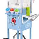 Nostalgia Snow Cone Shaved Ice Machine - Retro Cart Slushie Machine Makes 72 Icy Treats - Includes Metal Scoop, 2 Syrup Bottles, 100 Paper Cups/Spoons, Storage Compartment, Wheels - Blue, 54" Tall
