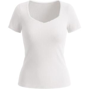 Belle Poque Women's Short Sleeve Square Neck Tops Slim Fit Ribbed Knit Basic Tee Tops Spring Summer Casual 2026 (L)