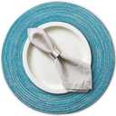 AHHFSMEI Round Braided Placemats Set of 6 Woven Table Mats for Dining Table Heat Resistant Easy to Clean Perfect for Kitchen & Home Decor (Silver Blue)