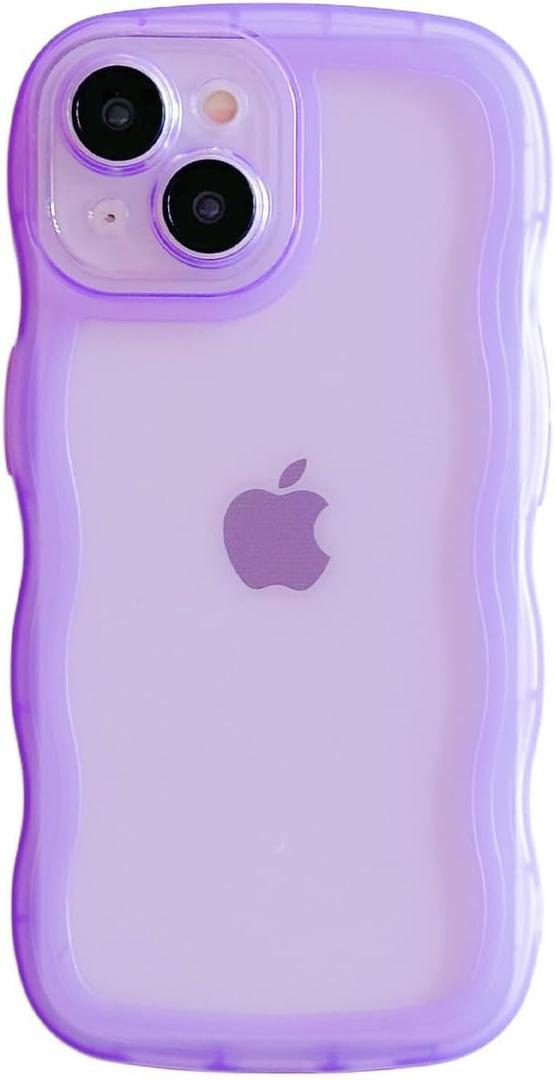 Cute Case for iPhone 13 mini 5.4 Inch, Wave Frame Shape Soft Silicone Shockproof Protective Slim Phone Cover for Women Girls, Clear/Purple