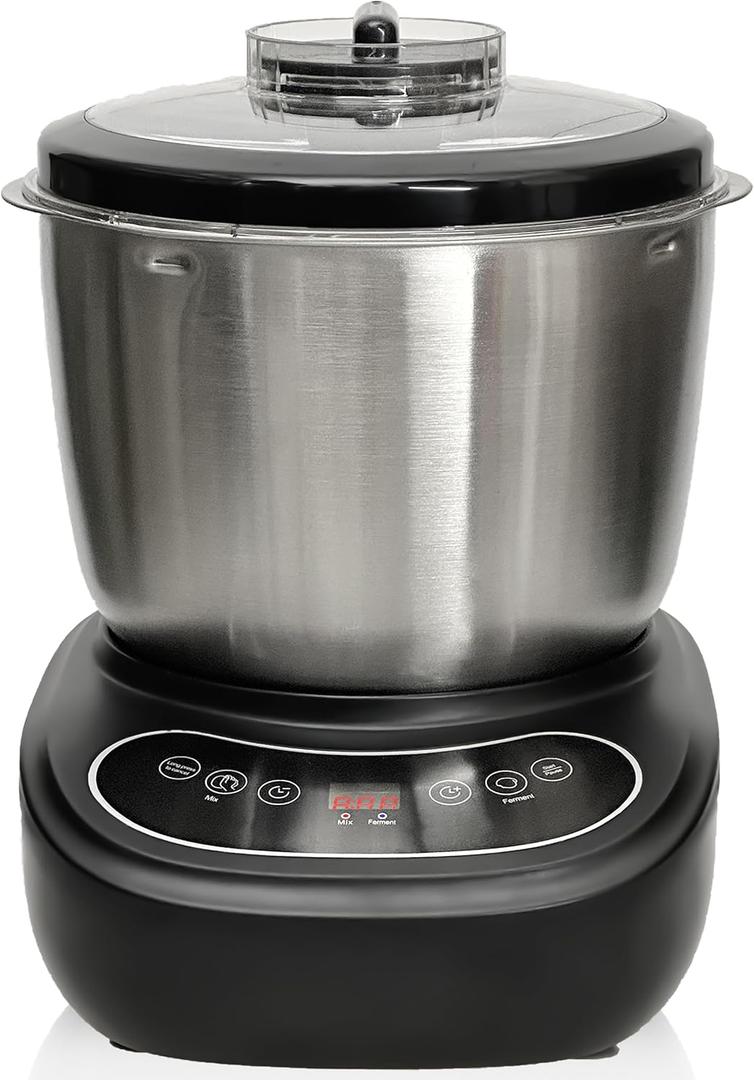 7L Electric Dough Mixer for Bread and Pizza Dough, Dough Maker Featuring a Ferment Function.304 Stainless Steel Whisk and a Top Small Window for Easy Add Water and Seasoning(Black