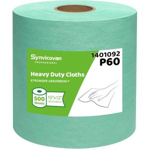 Cleanroom Wipes Heavy Duty Cloths, Lint-Free and Extra Absorbent Towels Jumbo Roll, Green (12"x10", 500 PCS)