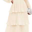 ZESICA Women's 2026 Long Sleeve Crew Neck Ruffle Tiered Layered Chiffon Flowy Swing Long Midi Dress (Medium, Apricot)