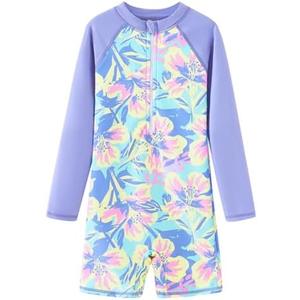 UMELOK Girls Long Sleeve Rash Guard One Piece Swimsuits with UV Protection Sunsuit, 12