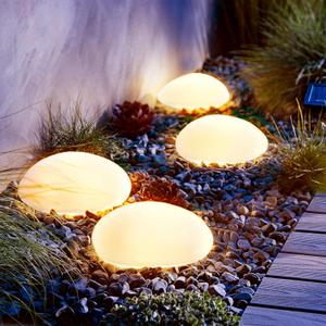SUNNYPARK Solar Garden Lights Outdoor Set of 4 Plastic Pebble Shape Decorative Rock Lights Waterproof - Warm White