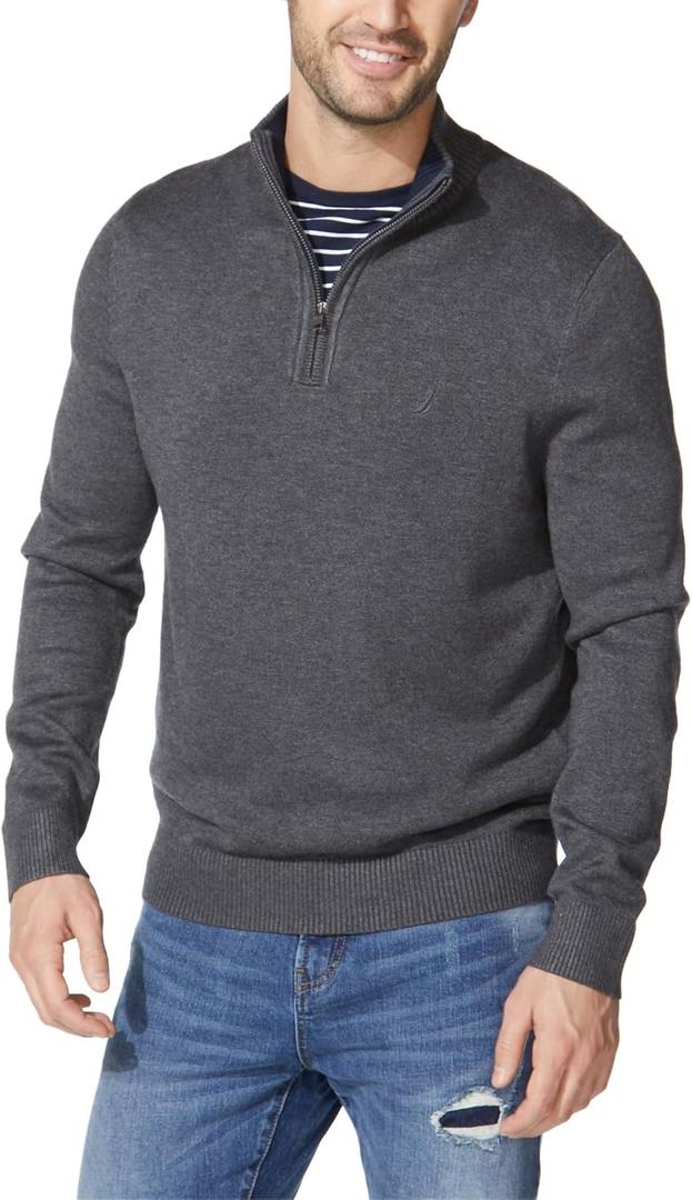 Nautica Men's Quarter-Zip Sweater (Medium, Charcoal Heather)