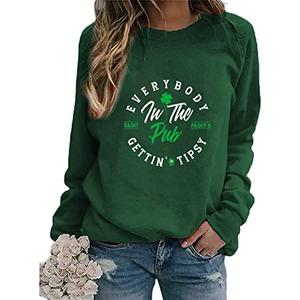 Yimoya St Patricks Day Sweatshirt Women Lucky St Patty Day Shirt Long Sleeve St Patricks Graphic Tops (D-Green, M)