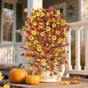 Fall Decor Artificial Flowers for Outdoor Decoration, 4Pcs Fake Hanging Flowers Mums Silk UV & Fading Resistant, Artificial Faux Plants for Home Patio Yard Garden Farmhouse Halloween