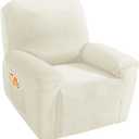 MAXIJIN Velvet 4 Piece Recliner Cover Stretch Plush Soft Cover for Recliner Chair Thick Soft Recliner Chair Slipcover Separate Chair Cover for Recliner with Side Pocket (Beige)