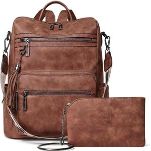 Shrrie Backpack Purse for Women Leather Fashion Designer Backpack Convertible Shoulder Satchel Bag for Travel College Work (1-2-nubuck Brown)