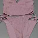 ZAFUL Women's Spaghetti Strap Tankini Swimsuits V Neck Tummy Control Tie Side Thong Bikini Swimsuits 2 Piece Bathing Suits (Large, 1-light Pink)