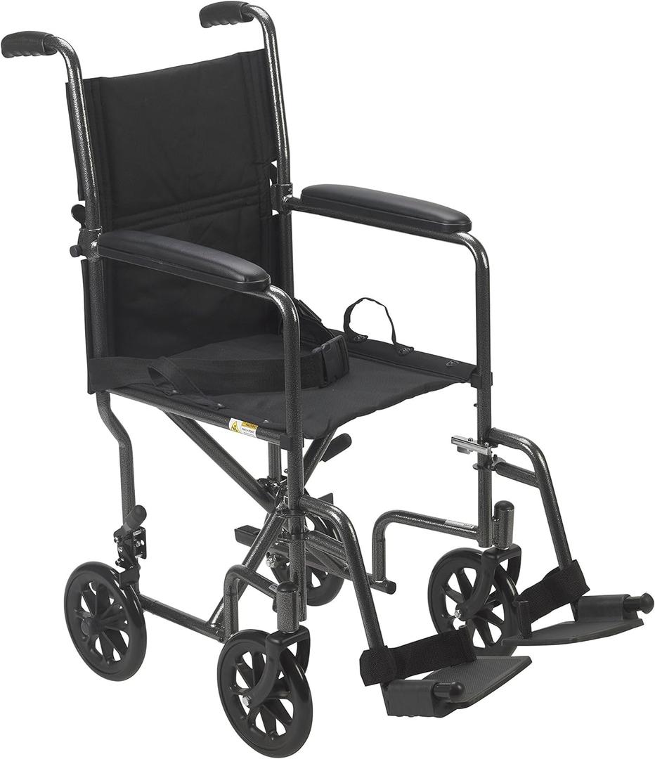 Drive Medical TR39E-SV Lightweight Folding Transport Wheelchair with Swing-Away Footrest, Silver (Pack of 1)