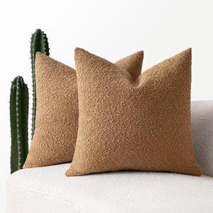 MIULEE 20x20 Inch Decorative Pillow Covers for Couch Bed Set of 2 Textured Boucle Neutral Throw Pillows Brown Accent Solid Cushion Vintage Pillowcase Cozy Soft Chair Sofa Livingroom Home Decor