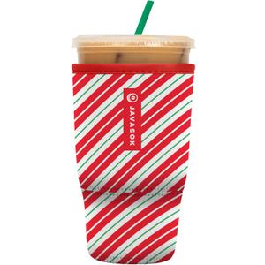 Sok It JavaSok Iced Coffee & Cold Soda Insulated Neoprene Cup Sleeve (Candy Cane Stripes, Large: 30-32oz)