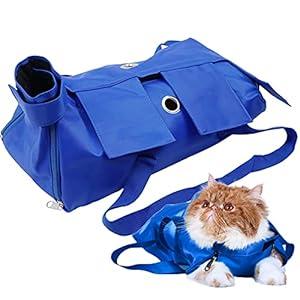 Kukaster Pet Cat’s Restraint Bag for Claw Care Nail Trimming Anti-Scratching Grooming Bag for Cats Medical Examination(Blue-l)