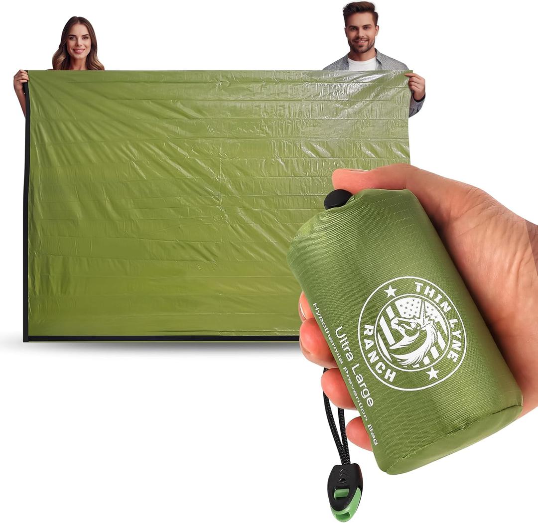 Ultra-Large Emergency Sleeping Bag for Survival - Hypothermia Prevention & Shelter - Multi-Person Bivvy Sack - Ideal Survival Gear, Emergency Bivy Camping Essentials (Green)
