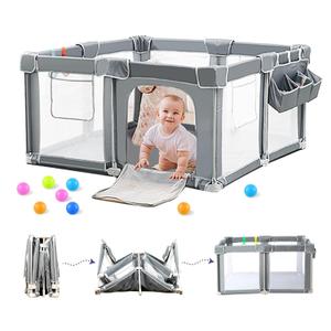 Foldable Baby Playpen 59"71" with Mat, Out-of-The-Box Ready Playpen for Babies and Toddlers, Portable Play Yard with Breathable Mesh & Gates, Storage Bag & 4 Handlers for Indoor & Outdoor