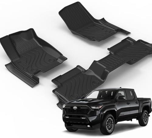 Floor Mats for Toyota Tacoma 2024-2025 Crew Cab, All Weather Floor Liner for Tacoma 2024-2025 TPE Custom Fit Car Mats Front&Rear 2 Row Mats, Black